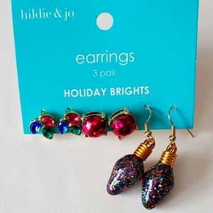 Hildi & Jo Holiday Christmas Party Set of 3 Pairs of Pierced Earrings New